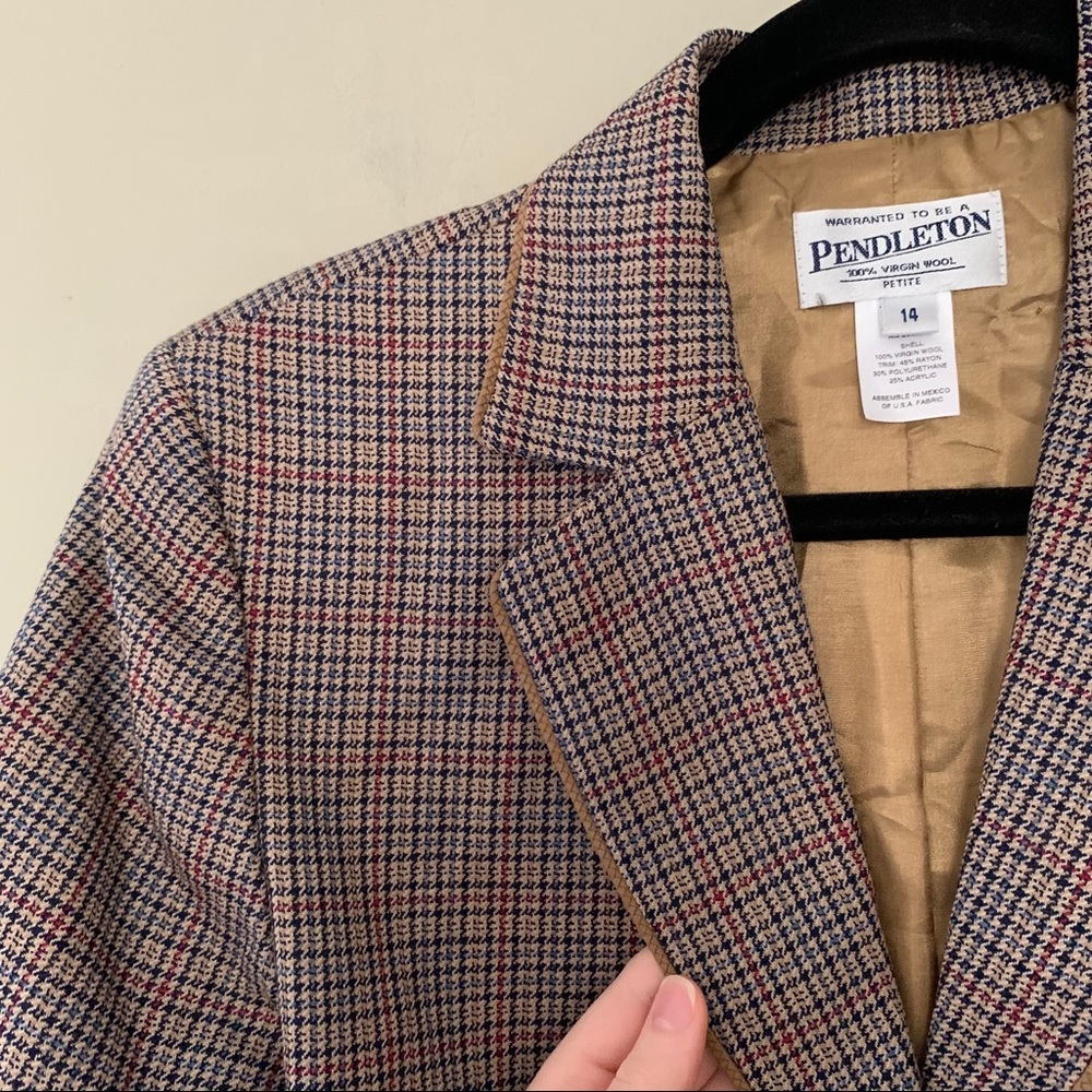 Pendleton Plaid Neutral Tan Wool Blazer Size 14p - image 2